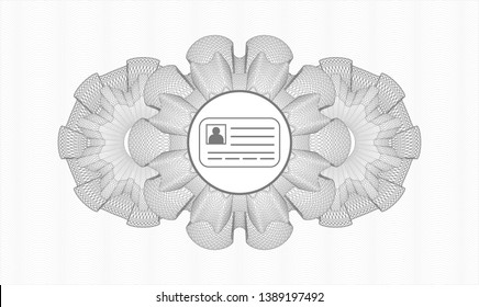 Grey passport rosette with identification card icon inside