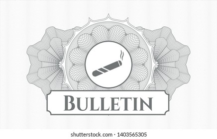 Grey passport rosette with joint, cigarette icon and Bulletin text inside