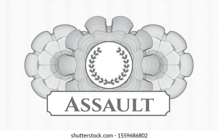 Grey passport rosette with leaf crown icon and Assault text inside