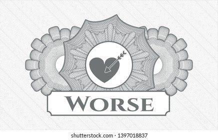 Grey passport rosette with love icon and Worse text inside