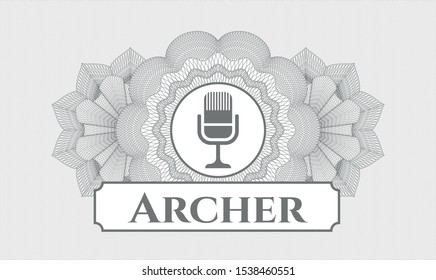 Grey passport rosette with microphone icon and Archer text inside