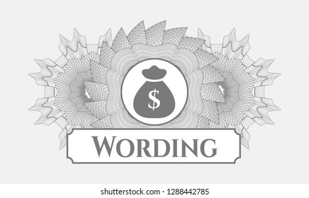 Grey passport rosette with money bag icon and Wording text inside