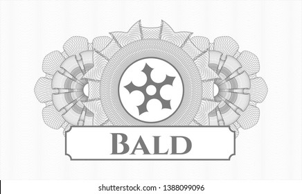 Grey passport rosette with ninja star icon and Bald text inside