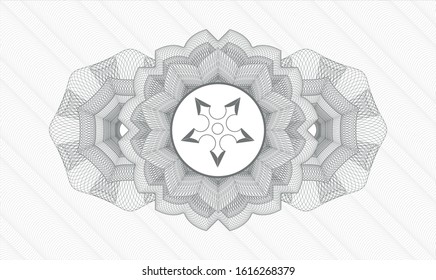 Grey passport rosette with ninja star icon inside