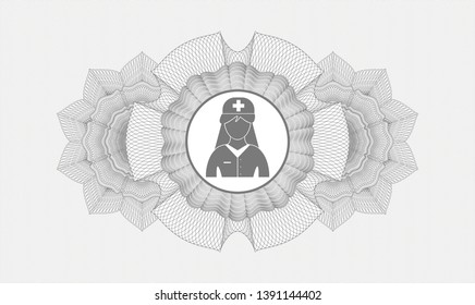 Grey passport rosette with nurse icon inside