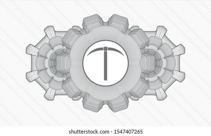 Grey passport rosette with pickaxe icon inside