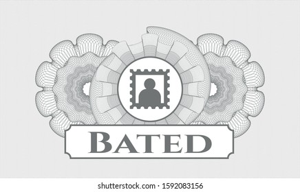 Grey passport rosette with picture icon and Bated text inside