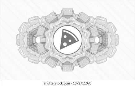 Grey passport rosette with pizza slice icon inside