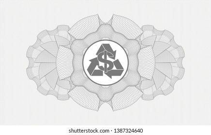 Grey passport rosette with recycling business icon inside