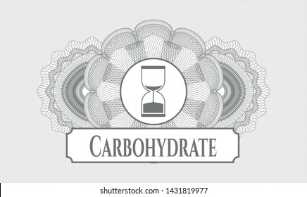 Grey passport rosette with sand clock icon and Carbohydrate text inside