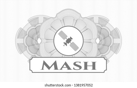 Grey passport rosette with satelite icon and Mash text inside