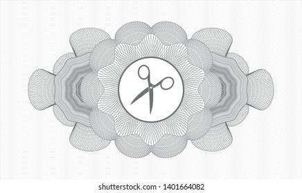 Grey passport rosette with scissors icon inside