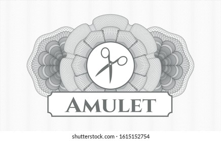 Grey passport rosette with scissors icon and Amulet text inside