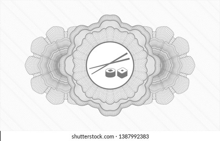 Grey passport rosette with sushi icon inside