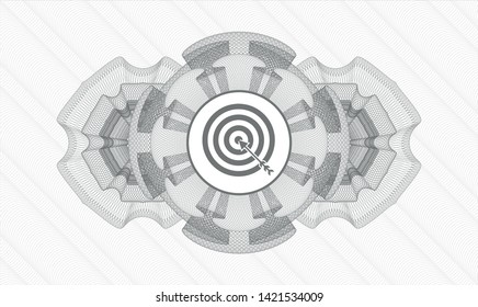 Grey passport rosette with target, business icon inside