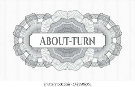 Grey passport rosette with text About-turn inside