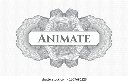 Grey passport rosette with text Animate  inside