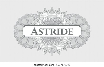 Grey passport rosette with text Astride inside
