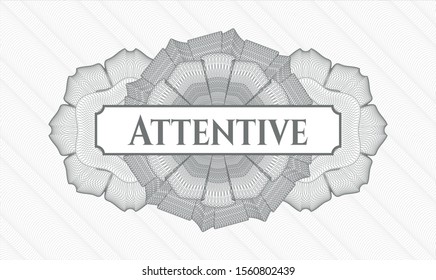 Grey passport rosette with text Attentive inside
