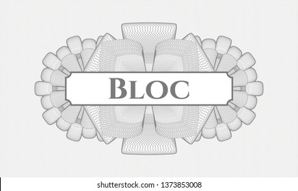 Grey passport rosette with text Bloc inside