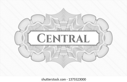 Grey passport rosette with text Central inside