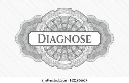 Grey passport rosette with text Diagnose inside