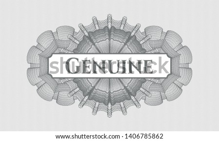 Grey passport rosette with text Genuine inside