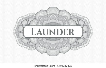 Grey passport rosette with text Launder inside