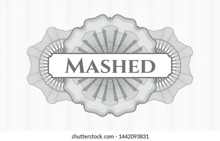 Grey passport rosette with text Mashed inside