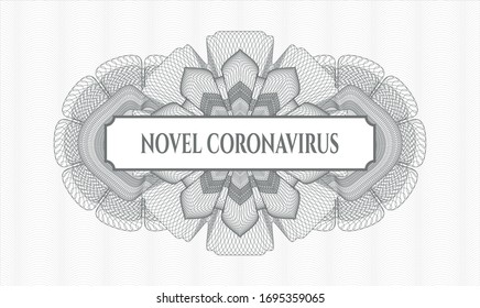 Grey passport rosette with text Novel Coronavirus inside