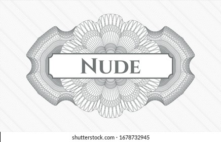 Grey passport rosette with text Nude inside