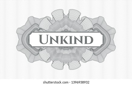 Grey passport rosette with text Unkind inside