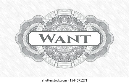 Grey passport rosette with text Want inside