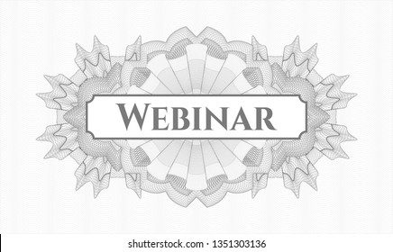 Grey passport rosette with text Webinar inside