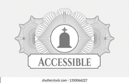 Grey passport rosette with tombstone icon and Accessible text inside