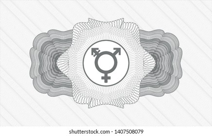 Grey passport rosette with transgender icon inside