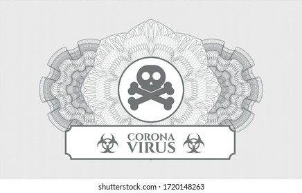 Grey passport rosette. Vector Illustration. Detailed with crossbones icon and Coronavirus text inside