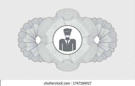 Grey passport rosette. Vector Illustration. Detailed with man wearing face mask icon inside