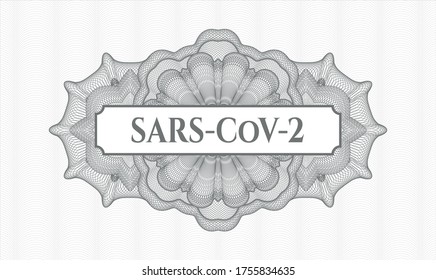 Graue Passrosette. Vektorgrafik. Detaillierte mit dem Text SARS-CoV-2 im Inneren