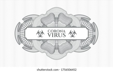 Graue Passrosette. Vektorgrafik. Detaillierte Beschreibung mit Text Coronavirus im Inneren