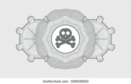 Grey passport rosette. Vector Illustration. Detailed with crossbones icon inside
