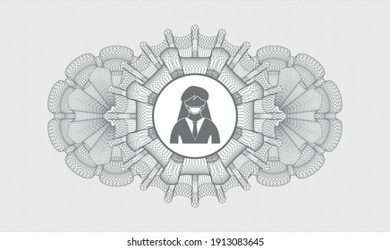 Rosette de pasaportes grises. Ilustración vectorial. Detallado con mujer usando un icono de máscara de cara dentro
