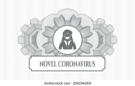 Rosette de pasaportes grises. Ilustración vectorial. Detallado con mujer con icono de máscara facial y texto de nuevo Coronavirus dentro