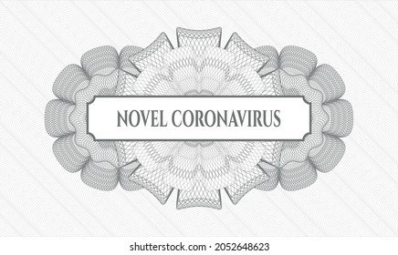 Grey passport rosette. Vector Illustration. Detailed with text Novel Coronavirus inside