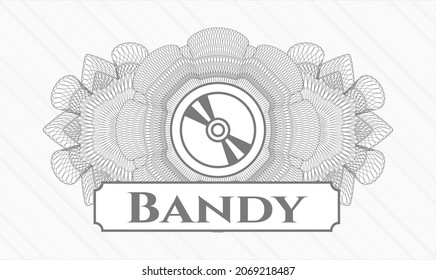 Grey passport rosette. Vector Illustration. Detailed with CD or DVD disc icon and Bandy text inside