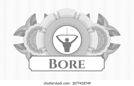 Grey passport rosette. Vector Illustration. Detailed with lat pull down, exercise icon and Bore text inside