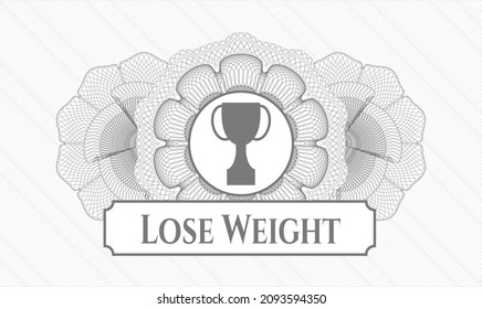 Grey passport rosette. Vector Illustration. Detailed with trophy icon and Lose Weight text inside