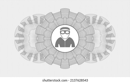 Graue Passrosette. Vektorgrafik. Detaillierte Angaben mit dem Dieb-Symbol innen