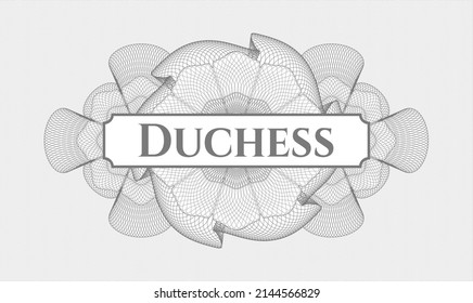 Graue Passrosette. Vektorgrafik. Detaillierte Beschreibung mit Text Duchess in
