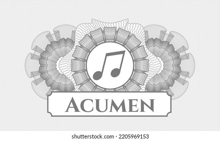 Grey passport rosette. Vector Illustration. Detailed with musical note icon and Acumen text inside